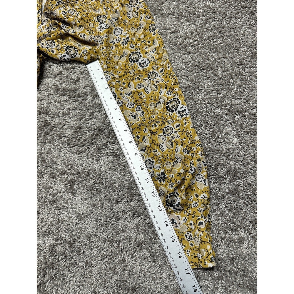 Ann Taylor X-Small Blouse Yellow Floral Long Sleeve V-Neck Boho Chic Cottage - Picture 7 of 9